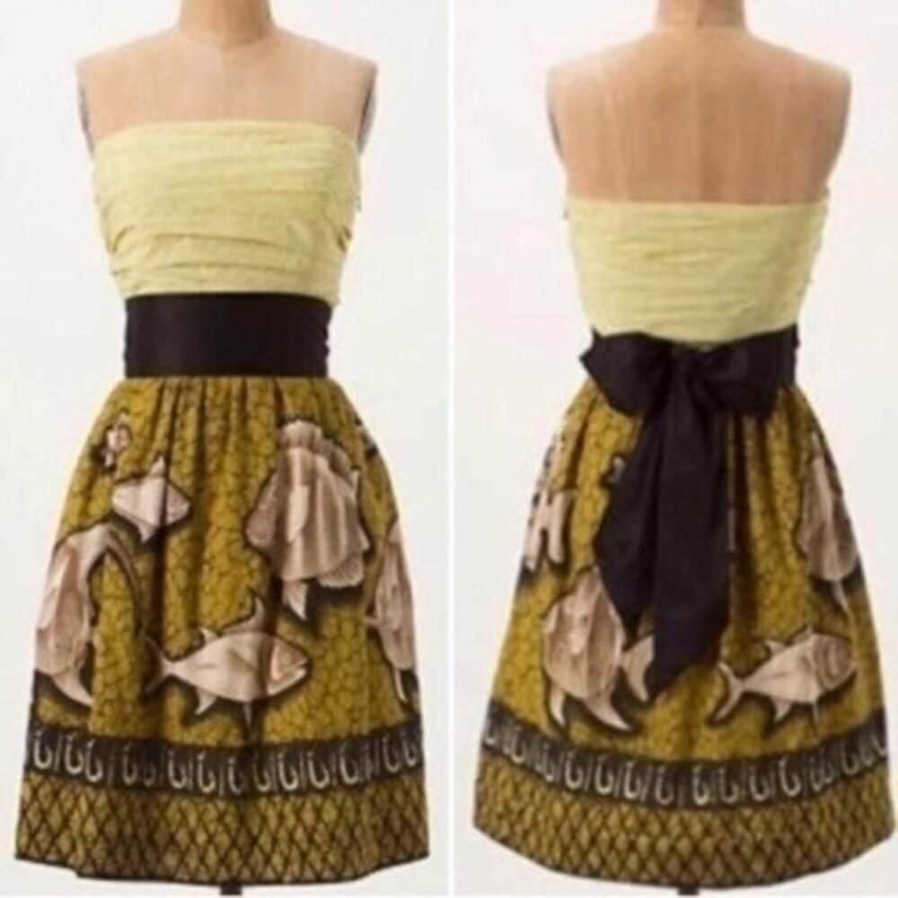 Anthropologie Vanessa Virginia Baxter Bay Dress Fish Strapless size 2